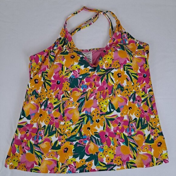 Anne Cole Size Large Orange Floral Tankini Top Adj Straps Removable Padding NWT - Picture 2 of 15